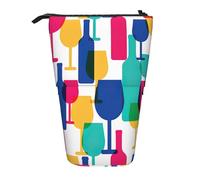 BREAUX Trousse télescopique avec imprimé verres à cocktail et bouteilles de vin, convient pour les crayons, le maquillage, le rangement et le portefeuille