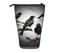 BREAUX Trousse télescopique avec motif corbeau noir sur une branche - Convient pour ranger des crayons, des maquillages et des portefeuilles