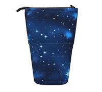 BREAUX Trousse télescopique bleue avec motif étoiles brillantes, convient pour les crayons, le maquillage, le rangement et le portefeuille