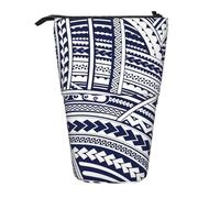 BREAUX Trousse télescopique bleue polynésienne avec motif tribal maori - Convient pour ranger des crayons, du maquillage et du portefeuille