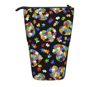 BREAUX Trousse télescopique pour la sensibilisation à l'autisme, motif cœur, convient pour ranger des crayons, maquillage, sac de rangement et portefeuille