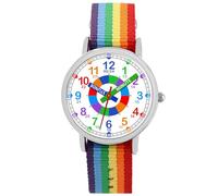 Brecjon Montre-bracelet pour enfant fille - Montre d'apprentissage - Bracelet textile - Analogique - Quartz - Arc-en-ciel 6511