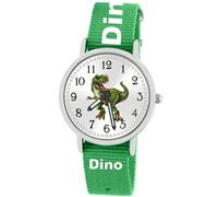 Brecjon Montre-bracelet pour garçon - Dinosaure T Rex - Aiguilles lumineuses - Étanche jusqu'à 5 ATM - Bracelet textile - Impression dinosaure - 5101, Cadran vert blanc / Sunray