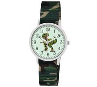 Brecjon Montre pour enfant garçon - Dinosaure T Rex - Aiguilles lumineuses - Étanche jusqu'à 5 ATM - Bracelet en textile, Cadran camuflage / brillant, lanière