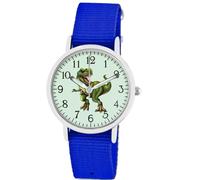 Brecjon Montre pour enfant garçon - Dinosaure T Rex - Aiguilles lumineuses - Étanche jusqu'à 5 ATM - Bracelet en textile, Cadran bleu roi/brillant