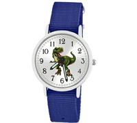Brecjon Montre pour enfant garçon - Dinosaure T Rex - Aiguilles lumineuses - Étanche jusqu'à 5 ATM - Bracelet en textile, Cadran bleu foncé/Sunray