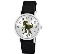 Brecjon Montre pour enfant garçon - Dinosaure T Rex - Aiguilles lumineuses - Étanche jusqu'à 5 ATM - Bracelet en textile, Cadran noir / Sunray