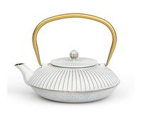 Bredemeijer Asia Théière plate blanche à induction 1,1 l - Petite théière en fonte émaillée avec filtre à thé en acier inoxydable