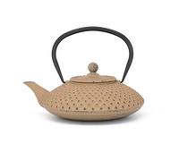Bredemeijer Asia Théière plate en fonte 1,25 l Couleur sable - Grande verseuse émaillée en fonte émaillée avec filtre en acier inoxydable