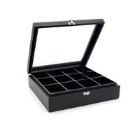 Bredemeijer Boîte à sachets de thé noire avec 12 compartiments et fenêtre - Boîte en bois pour un rangement optimal des sachets de thé