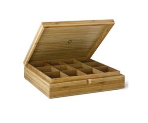 Bredemeijer Boite a The, Boîte Rangement en Bois, 12 Compartiments - Bambou | Boîte à Thé en Bambou, Rangement The, Boite en Bois de Bambou avec Couvercle, Organiseur de Sachets, 7,11 x 27,51 x 29,21 cm