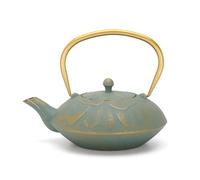 Bredemeijer Grande théière asiatique en fonte bleue de 1,3 l avec anse dorée et filtre à thé en acier inoxydable - Idéale pour les thés en vrac