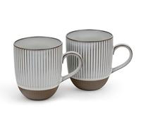 Bredemeijer Lot de 2 tasses à thé - En céramique rayée marron - Avec anse - Tasses en faïence d'une capacité de 450 ml chacune
