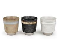 Bredemeijer Lot de 3 tasses à thé en céramique - Tasses en faïence à rayures modernes d'une capacité de 200 ml chacune