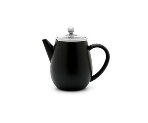 Bredemeijer Théière à double paroi 0,5 l - Petite théière isotherme en acier inoxydable noire avec couvercle en verre et filtre à thé - Idéale pour les thés en vrac, Noir