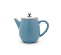 Bredemeijer Théière à double paroi de 1,1 l - Bleu - En acier inoxydable - Isolante - Avec couvercle en verre et filtre à thé - Pour thé en vrac