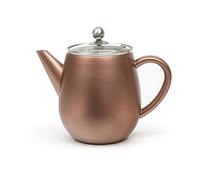 Bredemeijer Théière à double paroi en acier inoxydable 1,1 l - Théière en acier inoxydable marron rouille avec couvercle en verre et filtre à thé - Pour profiter longtemps et chaud du thé