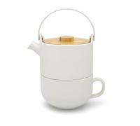 Bredemeijer Theiere Avec Infuseur Thé, Tasse a The, Umea 0,5 Litres - Blanc | Petite Théière avec Infuseur en Céramique, Couvercle Bambou, Gain de Place et Lave-Vaisselle