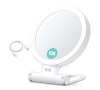 Breeshy Miroir de Maquillage Grossissant 10 X avec Lumières et Grossissement, Miroir LED de Bureau 3 Couleurs et Miroir de Courtoisie pour Voyage