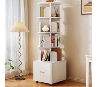 Breevia Bibliothèque rotative à 5 niveaux avec armoire sur roue, affichage à 360°, étagère d'angle rotative à 360°, étagère étroite et haute, petite bibliothèque tournante, étagère de rangement debout