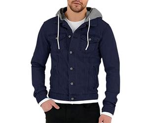 BREEWO Casual Veste Homme Slim Fit Mode Jeunesse Veste À Capuche Homme Couleur Unie Décoration De Poche Sport Veste Homme Options Multicolores All-Match Transition Veste Homme F-Navy M