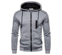 BREEWO Sport Veste Homme Mode Couleur Contraste Patte Fermeture Éclair Manches Longues Veste Homme Coupe Slim avec Poches Casual Veste Printemps Automne Quotidien All-Match Sweat À Capuche D-Grey XL