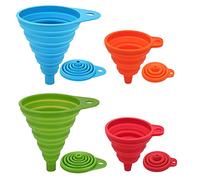 BREEZO Lot de 4 entonnoirs pliables en silicone pour bouteilles d'eau, huile, liquides et poudres de qualité alimentaire, 4 couleurs (2 grands + 2 petits)
