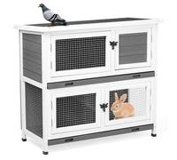 BreezTerra Clapier à lapin 91 x 45 x 81 cm avec zone d'activités à double étages, sapin chinois, avec bac de nettoyage - Cage à lapin résistante à l'hiver