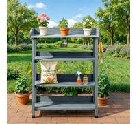 BreezTerra Table de Plantation, 74 x 36 x 90 cm, Plan de Travail galvanisé | table d'extérieur résistante aux intempéries, pour jardin, balcon, terrasse, étagère à deux niveaux et 3 crochets, gris