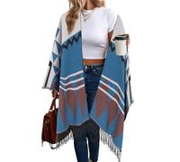 breezy lane Ponchos pour femme avec châle imprimé ouvert sur le devant en tricot Ruana Cape surdimensionnée pour l'automne et l'hiver, Géométrique Gris Bleu, Taille unique