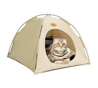 Breezyden Pop-Up Pet Tent, No Installation with Mesh Windows, Waterproof, Fully Washable, Scratch-Resistant, Year-Round Comfort for Cats & Small Dogs (Beige,M:15.7 * 15.7 * 15.0in)