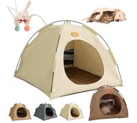 Breezyden Pop-Up Pet Tent, Portable Hideaway for Cats & Small Dogs, Cat Tents for Indoor Cats, Foldable Pet House for Indoor and Outdoor with Soft Cooling Pad with Mesh Windows (Beige,S)