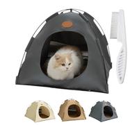 BreezyDen Pop-Up Pet Tent - Portable Hideaway for Cats & Small Dogs, Cat Tents for Indoor Cats,Pop up Design, with Cool Mat, Year Round Comfort, Washable (Gray, XL (10 kg Pet))
