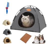 BreezyDen Pop-Up Pet Tent, Portable Hideaway for Cats & Small Dogs, Cat Tents for Indoor Cats with Mesh Window, Waterproof, Cooling Mat, Breathable Mesh & Non-Slip Base, Fully Washable (Gray,M)
