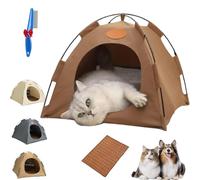 BreezyDen Pop-Up Pet Tent, Portable Hideaway for Cats & Small Dogs, Cat Tents for Indoor Cats with Mesh Window, Waterproof, Cooling Mat, Breathable Mesh & Non-Slip Base, Fully Washable (Coffee,M)