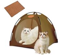 Breezyden Pop-Up Pet Tent - Portable Hideaway for Cats & Small Dogs,Mesh Window, Washable Indoor Outdoor Pet House with Cool Mat, Waterproof Cat's Nest (Coffee,L)