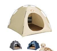Breezyden Pop-Up Pet Tent-Portable Hideaway for Cats & Small Dogs,Waterproof Non-Slip and Breathable with Padded Mesh Windows, Easy to Clean and Portable，Suitable for Indoor Outdoor (Beige, L)