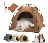 Breezyden Pop-Up Pet Tent,Portable Hideaway for Cats & Small Dogs with Cool Mat,No Installation with Mesh Windows,Fully Washable,Indoor/Outdoor Pet Tent House (Coffee, L(Under 7.5kg))