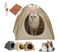 Breezyden Pop-Up Pet Tent,Portable Hideaway for Cats & Small Dogs with Cool Mat,No Installation with Mesh Windows,Fully Washable,Indoor/Outdoor Pet Tent House (Beige, L(Under 7.5kg))