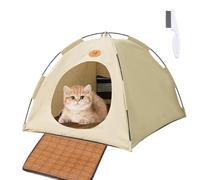Breezyden Tente pop-up portable pour chats et petits chiens, tente lavable pour chats d'intérieur, nid, nid, avec coussin, beige, XL 58 x 58 x 48 cm