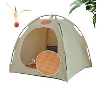 Breezyden Tente pop-up pour animal de compagnie, portable, pour chats et petits chiens, tapis en bambou intégré, respirant, cool et rafraîchissant, pour chats et chiens, beige, taille S