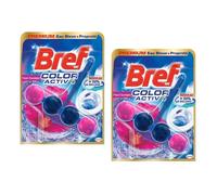 Bref Lot de 2 Blocs WC 50g Color Activ+ Fleurs sauvages - Nettoyant Détartrant toilettes