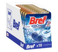 Bref WC Color Activ+ Marine - Produit Nettoyant WC - Eau Bleue+Stop Odeurs - 4 éléments actifs - Action nettoyante - Formule anti-calcaire - Anti-saleté - Extra fraicheur -Lot de 10 Blocs WC (10x50g)