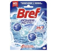 BREF WC Power Activ Ocean, Bloc WC, Produit Nettoyant pour toilettes anti,odeur, Fraicheur Intense, Formule Anti Calcaire et Anti Salete, 1 Bloc WC (50g)