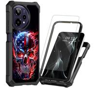 BREIDMKFM Coque de cricket Icon Pro 2026 pour AT&T Motivate Pro 2 5G avec protecteur d'écran double couche de protection en polycarbonate rigide TPU souple coins robuste motif crâne de feu bleu rouge
