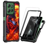 BREIDMKFM Coque pour Motorola Moto G 5G 2025 avec protecteur d'écran double couche de protection en polycarbonate rigide TPU souple antichoc coins loup rouge feu