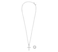 Breil, Collection Charlotte Collier Femme en Acier Poli avec Deux Pendentifs Interchangeables, Croix avec Cristaux Blancs et Anneau Pavé, Fermeture à Crochet, Longueur Réglable jusqu'à 42 cm, Taglia