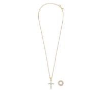 Breil, Collection Charlotte Collier Femme en Acier Poli avec Deux Pendentifs Interchangeables, Croix avec Cristaux Blancs et Anneau Pavé, Fermeture à Crochet, Longueur Réglable jusqu'à 42 cm, Taglia
