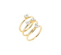 Breil, Collection Gem Lot de 3 bagues pour femme en acier IP Gold, ornées de cristaux blancs en forme de coeur, taille 14, idée cadeau femme