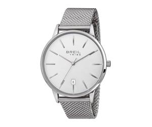 BREIL Montre Homme Avery Cadran Mono-Blanc Mouvement Seul Tempo - 3 Quartz LANCETTE et Mesh Silver Steel EW0493, Multicolore, Moderne